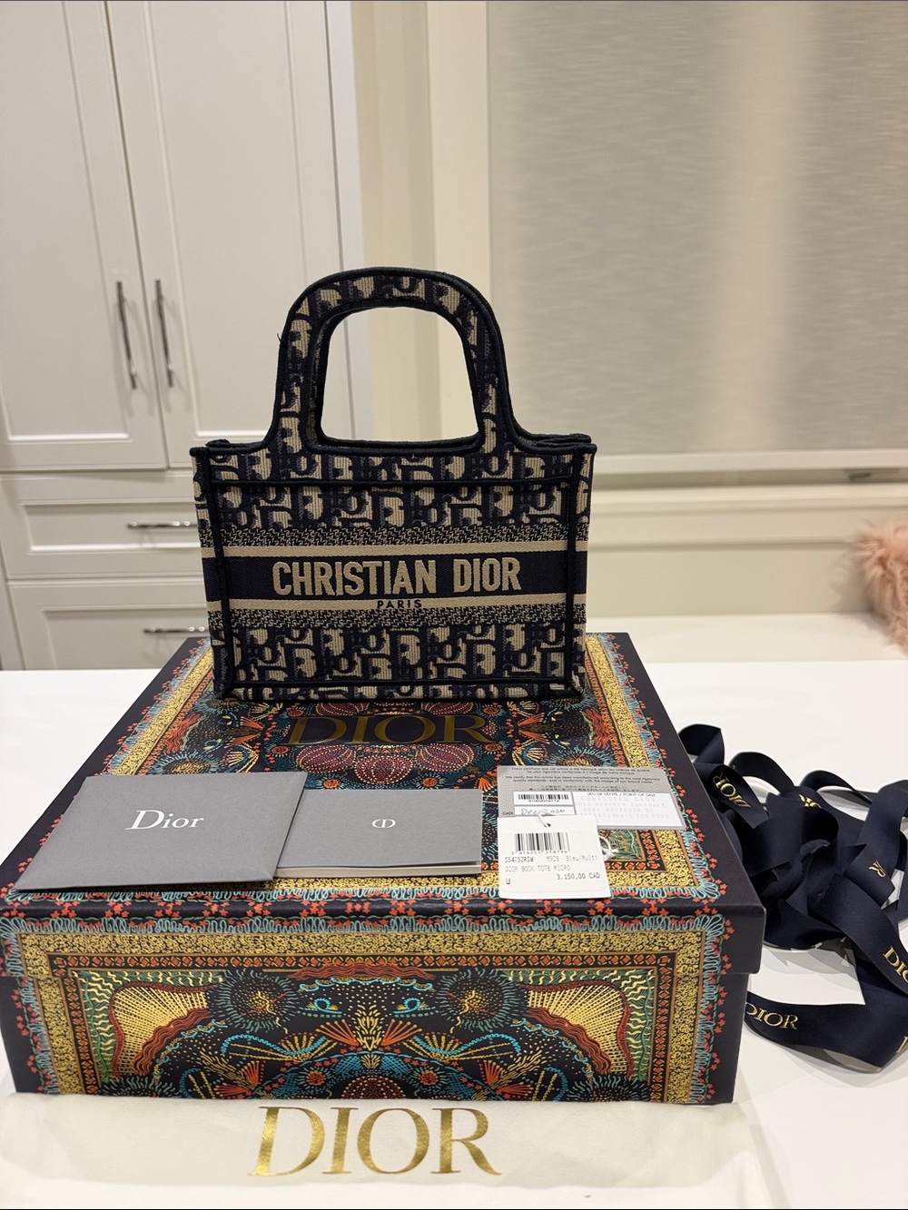 Authentic Dior Navy & Cream Logo Canvas Mini Book Tote Micro Oblique EMBROIDE